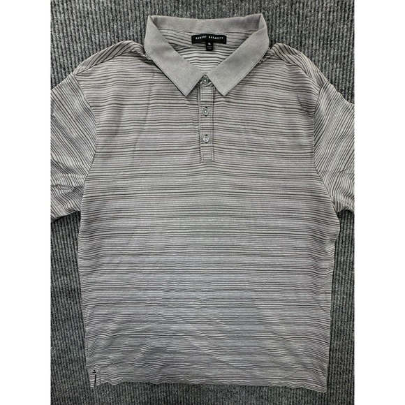 Robert Barakett Shirt Mens XL Short Sleeve Polo Grey Striped Super Soft - Picture 1 of 10